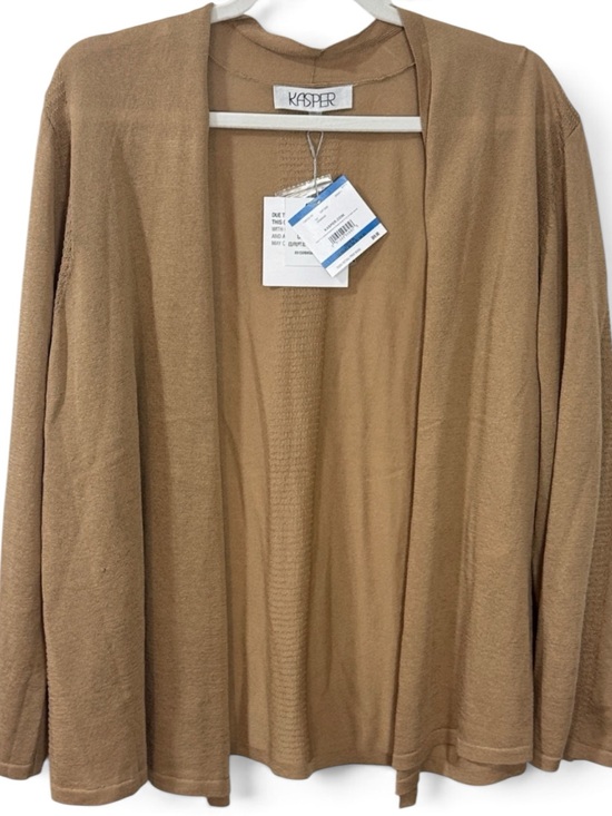 Kasper Sweaters - Kasper Women's Open-Front Cardigan in Camel Brown w/ Sheer Detail- Size XL
